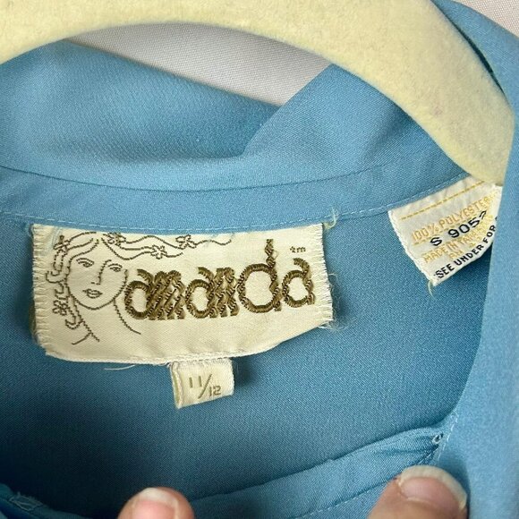 Vintage 70s Amanda Blouse Women Medium Blue Long Sleeve Button Boho Cottagecore - Picture 7 of 8